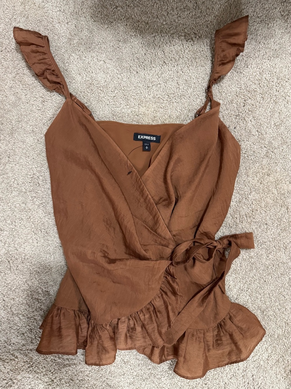 Express Rust Ruffle Wrap Top Adjustable